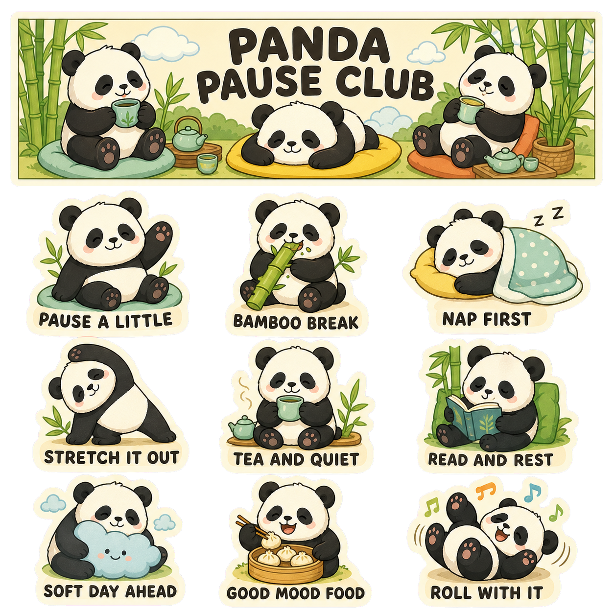 Panda Pause Club Sticker Pack