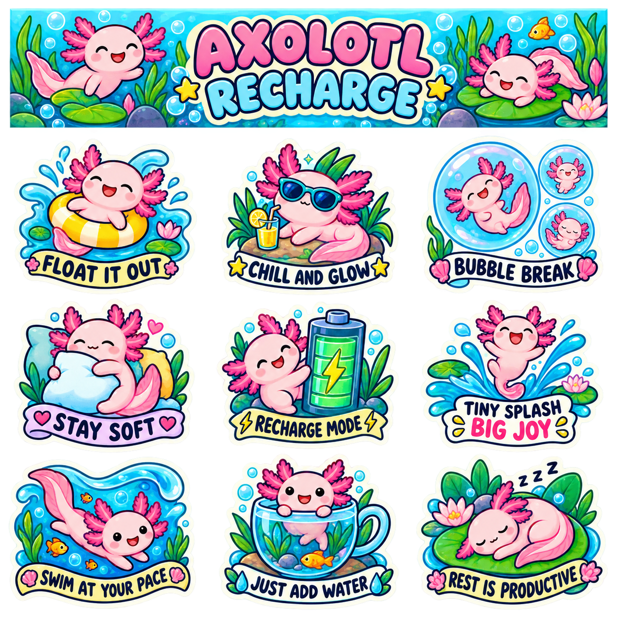 Axolotl Recharge Club Sticker Pack