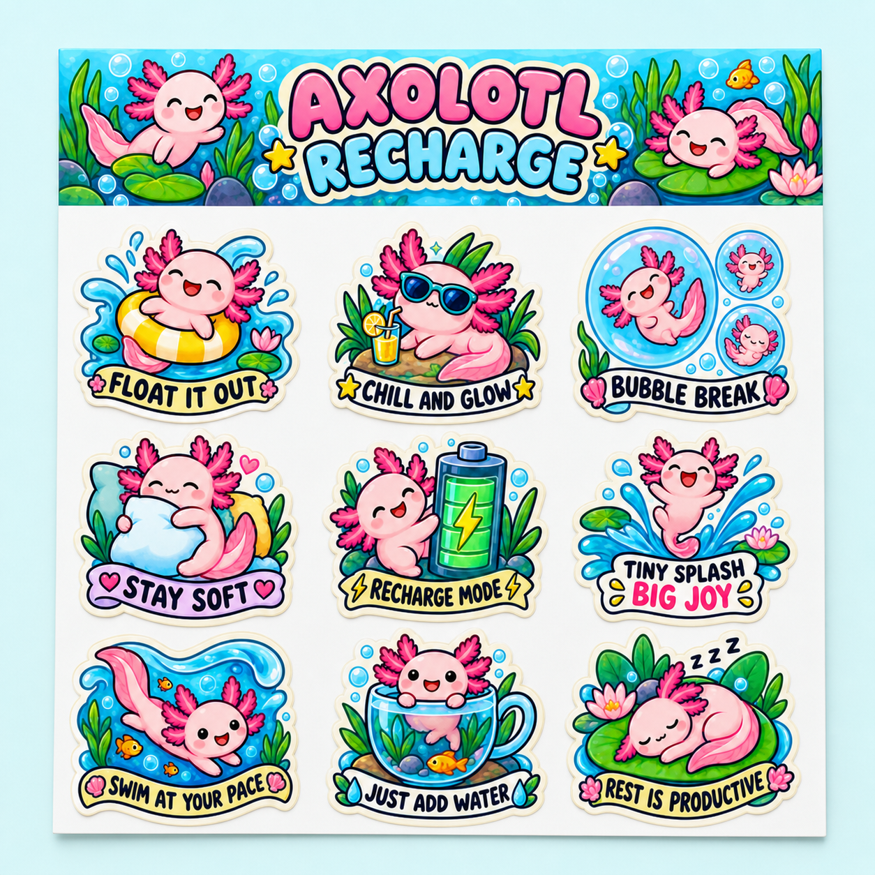 Axolotl Recharge Club Sticker Pack