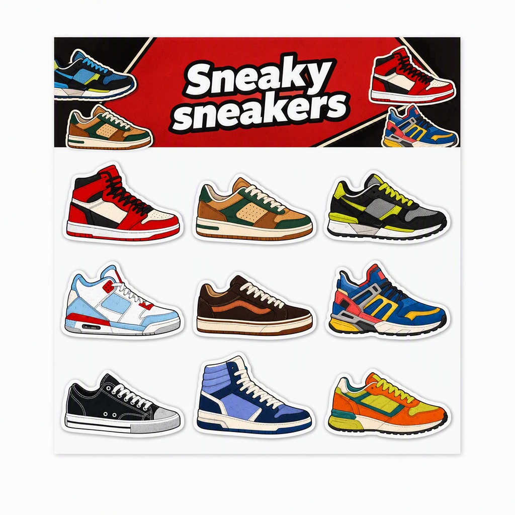 Sneaker Style waterproof vinyl sticker pack – 9 designs