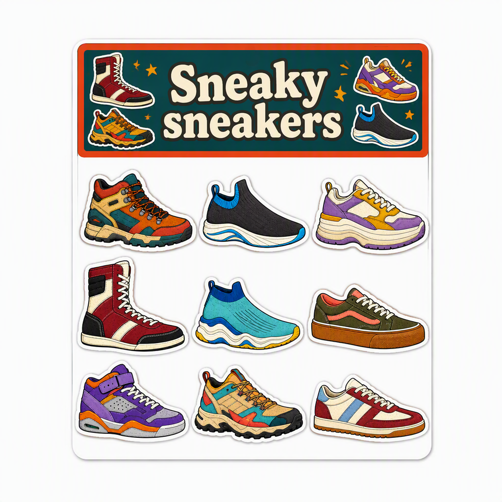 Sneaker Style waterproof vinyl sticker pack – 9 designs
