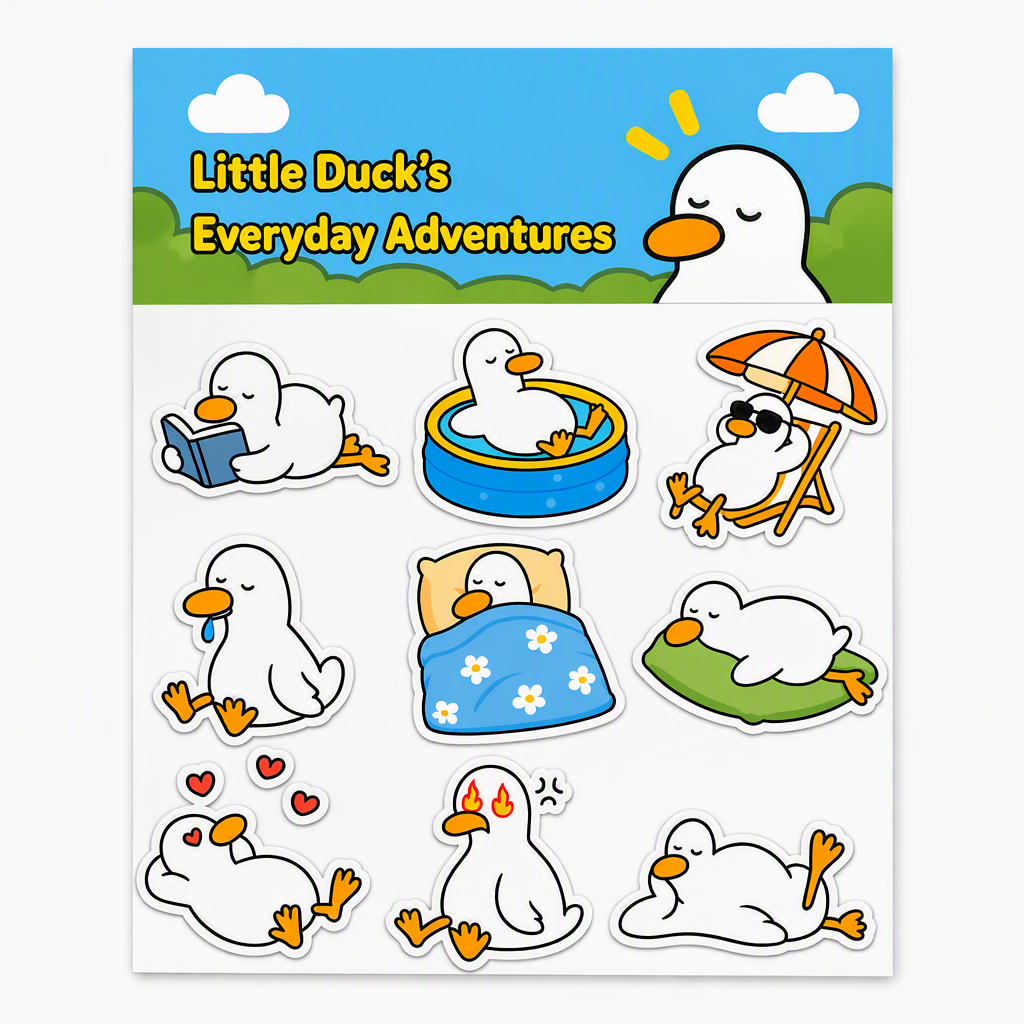 Little Duck’s Everyday Adventures waterproof vinyl sticker pack – 9 designs