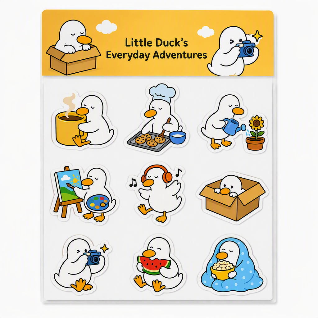 Little Duck’s Everyday Adventures waterproof vinyl sticker pack – 9 designs