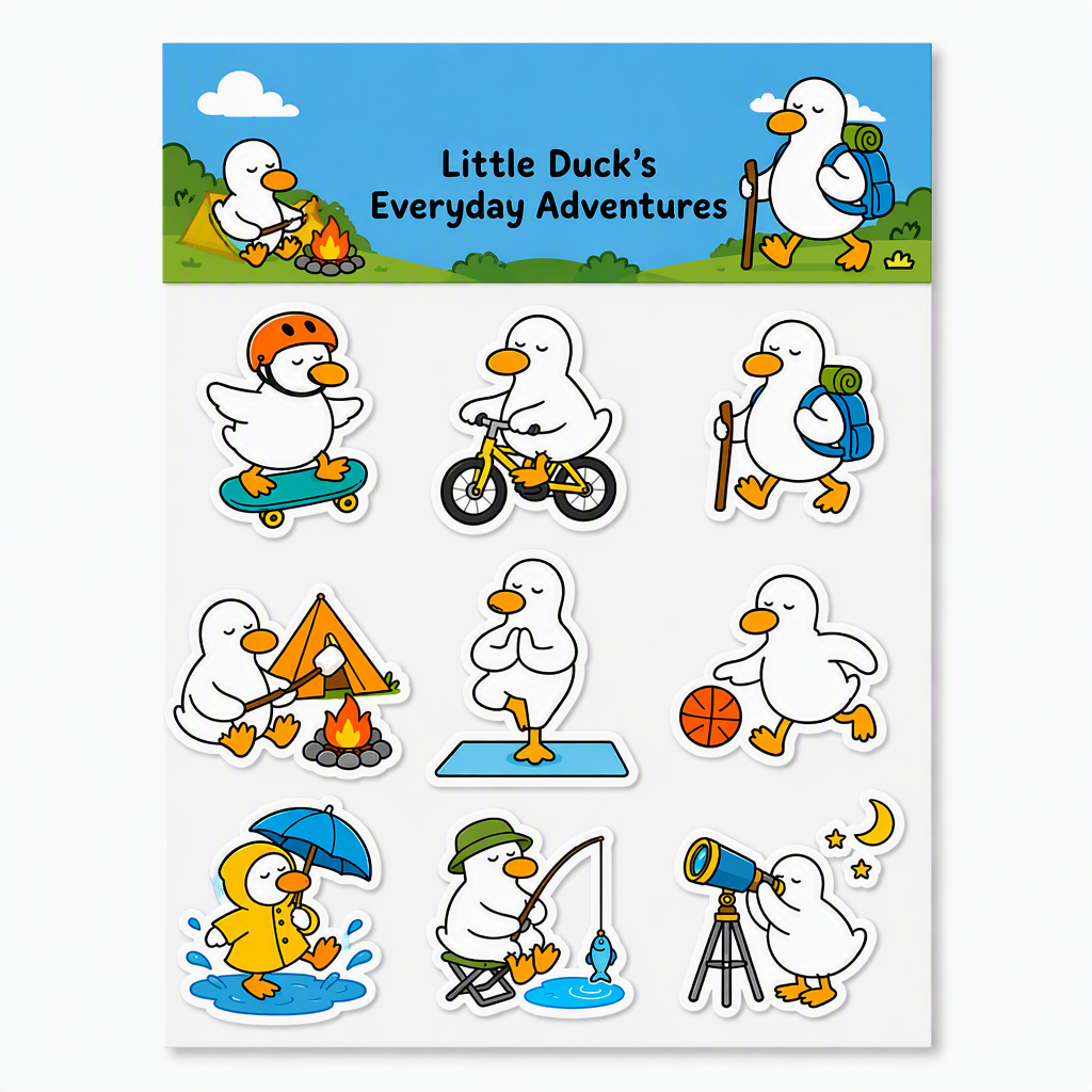 Little Duck’s Everyday Adventures waterproof vinyl sticker pack – 9 designs