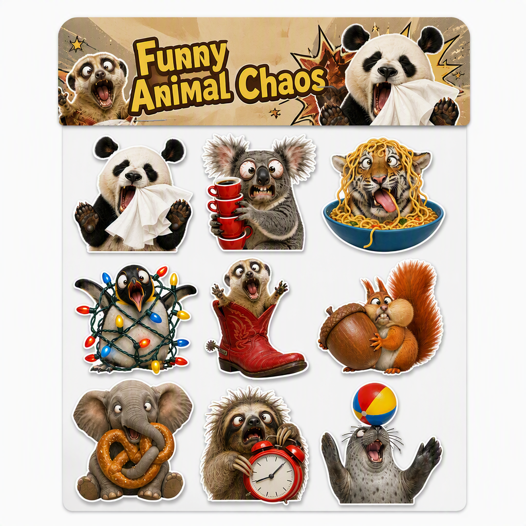 Funny Animal Chaos waterproof vinyl sticker pack – 9 designs