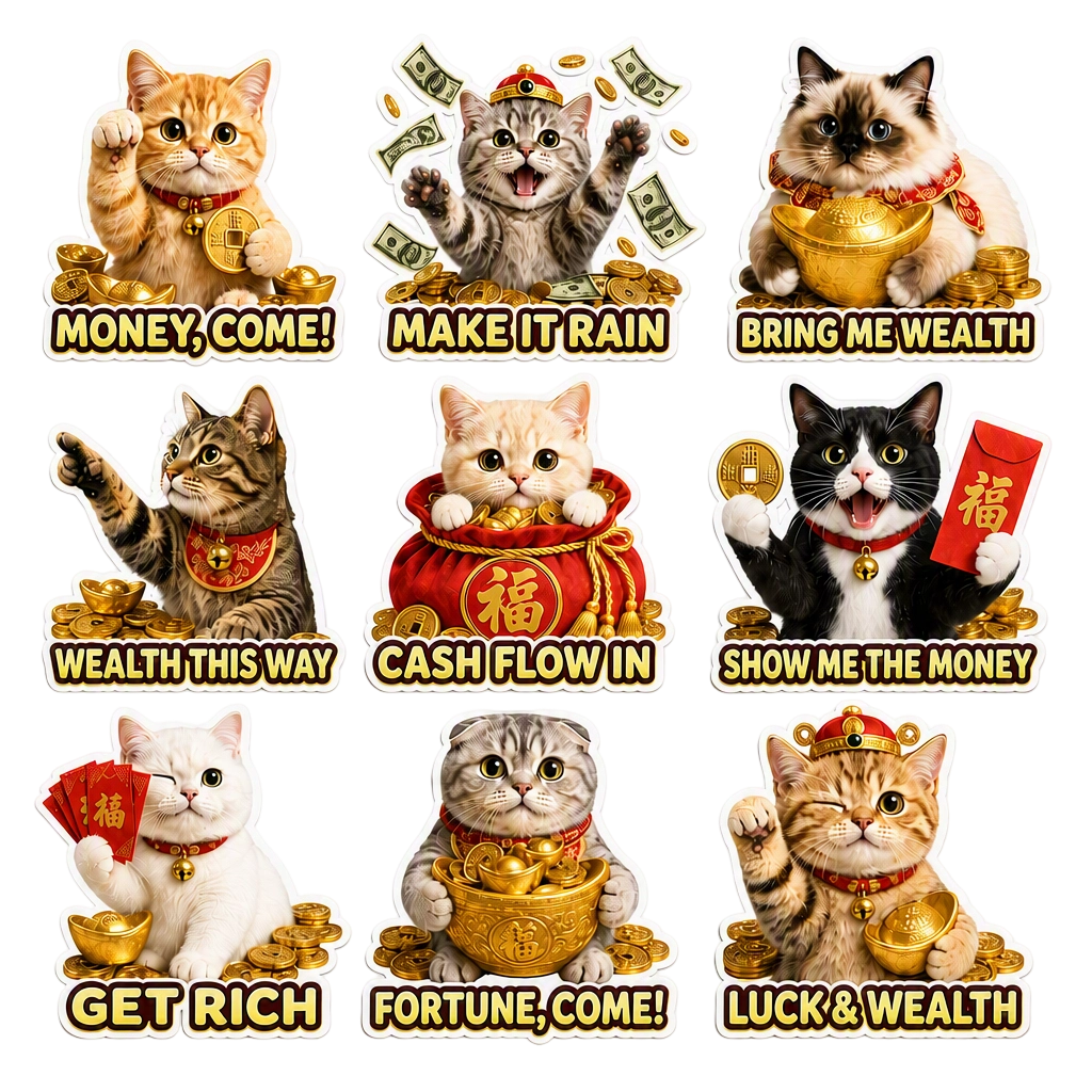 Lucky Cat Wealth & Success Waterproof Sticker Pack