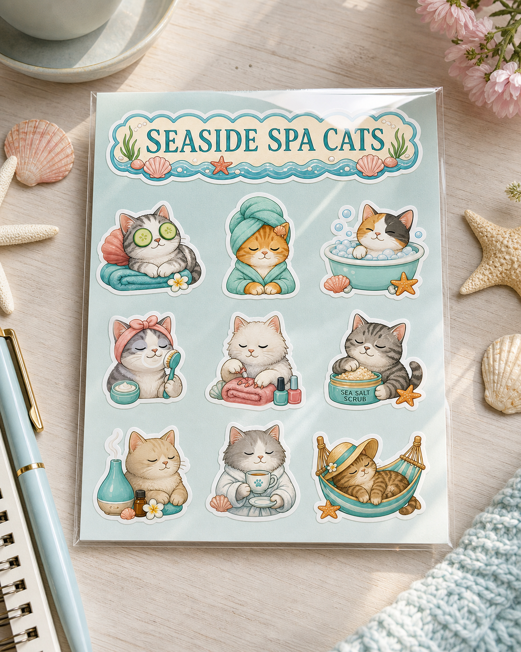 Seaside Spa Cats Sticker Pack