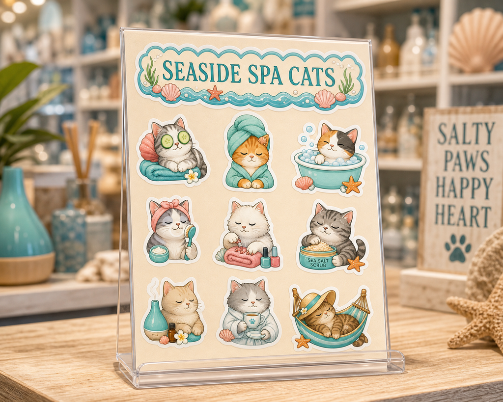 Seaside Spa Cats Sticker Pack