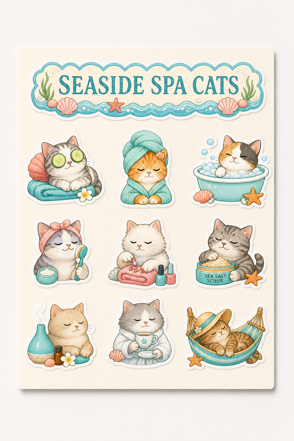 Seaside Spa Cats Sticker Pack