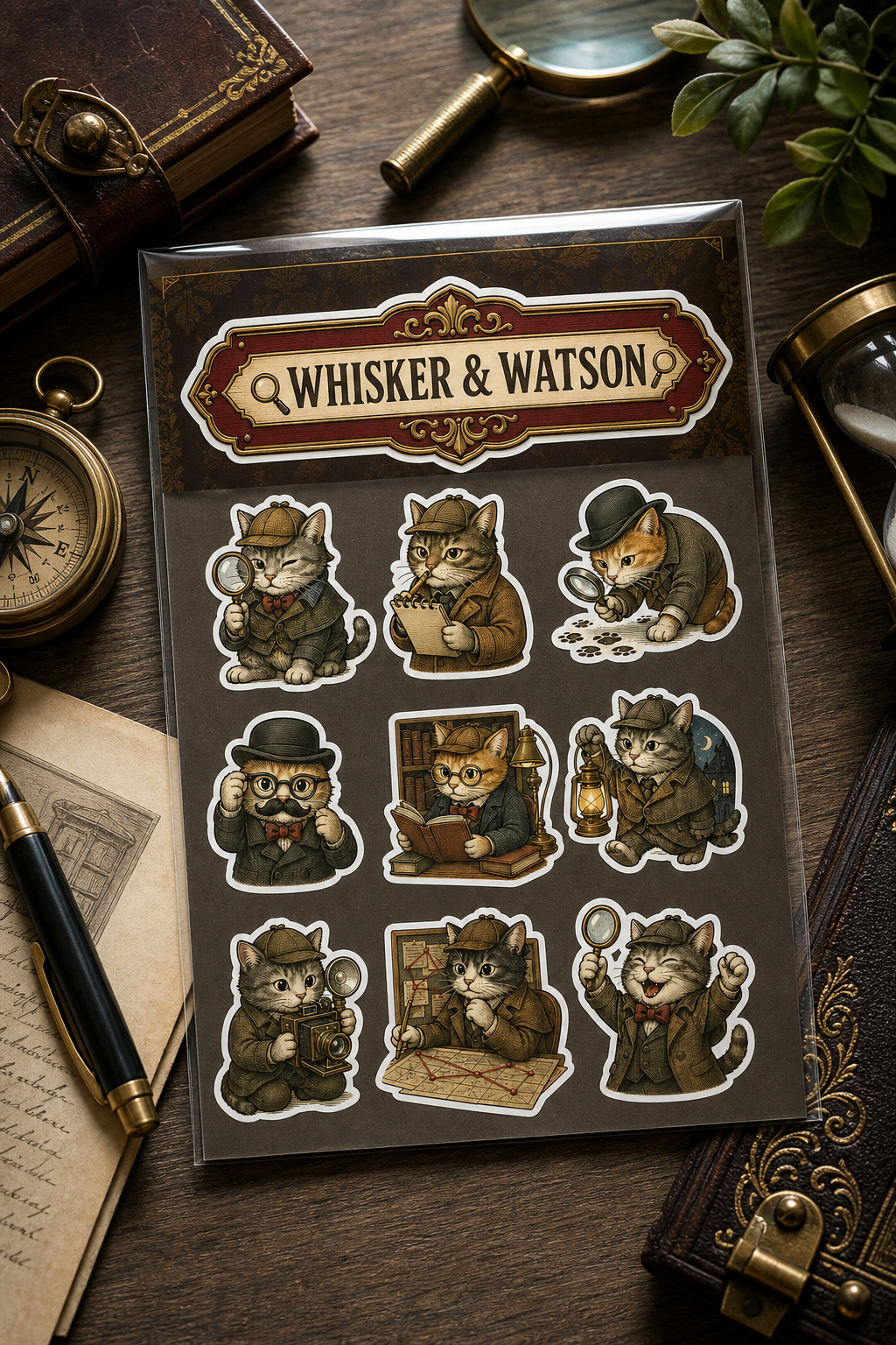 Whisker & Watson Detective Cats Sticker Pack