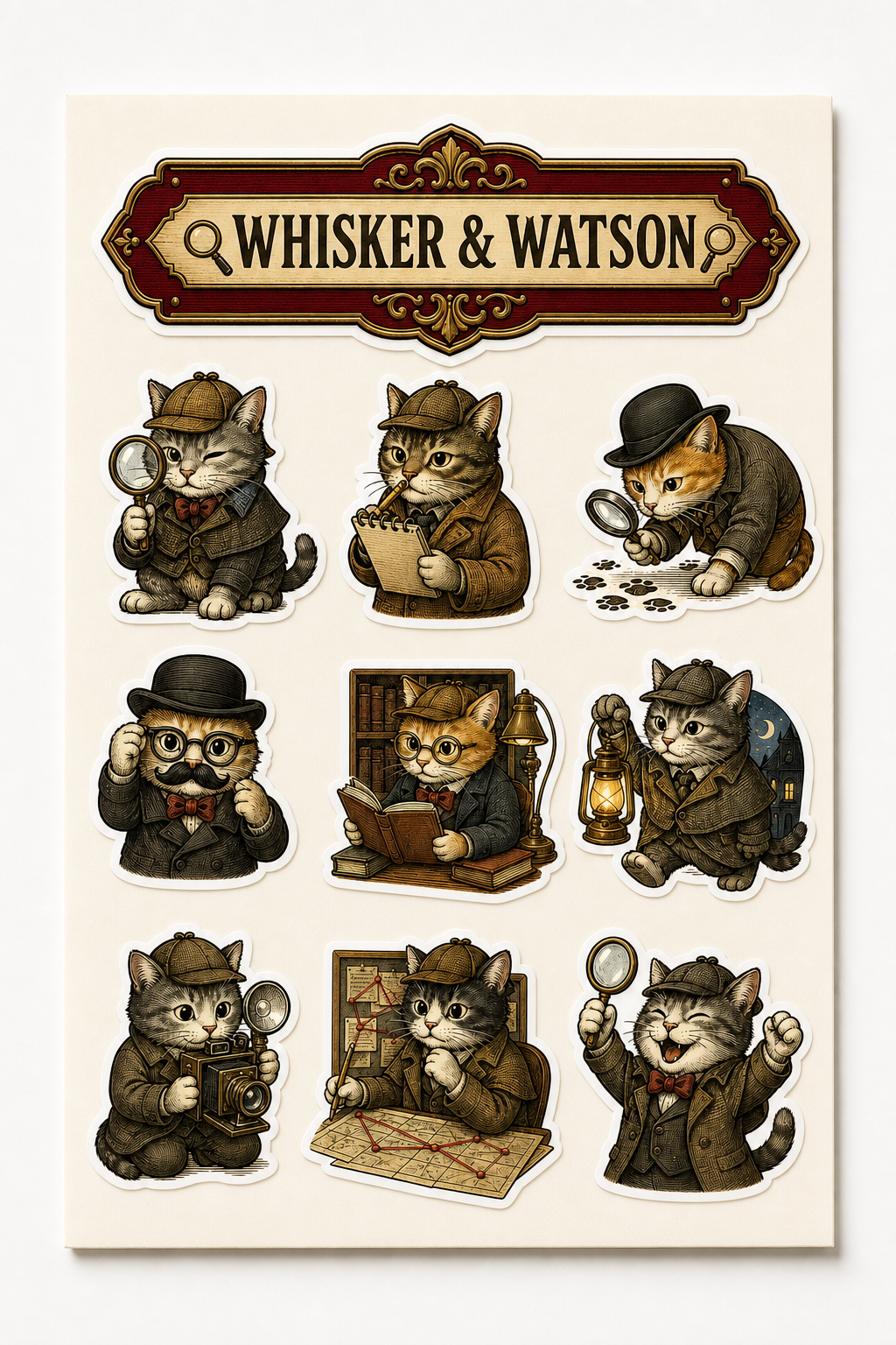 Whisker & Watson Detective Cats Sticker Pack