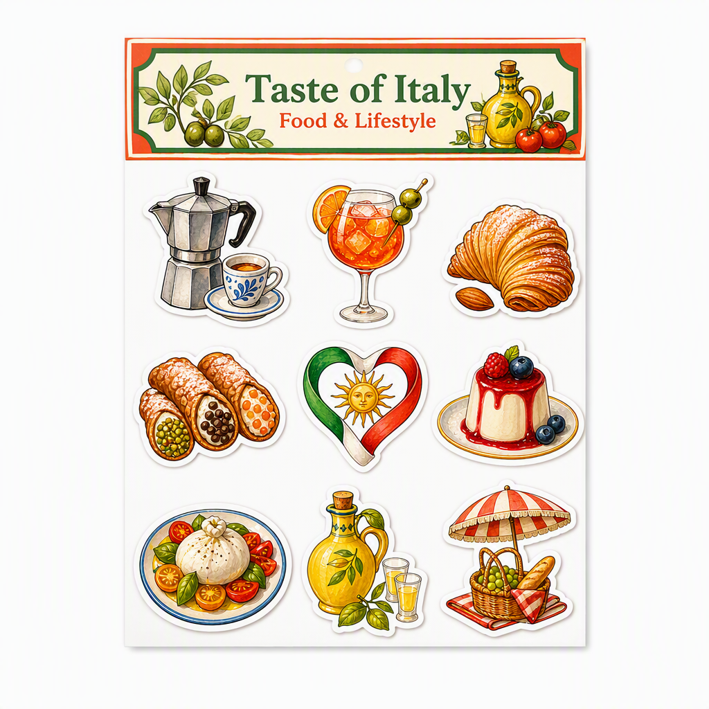 Taste of Italy Food & Lifestyle waterproof vinyl sticker pack – 9 designs