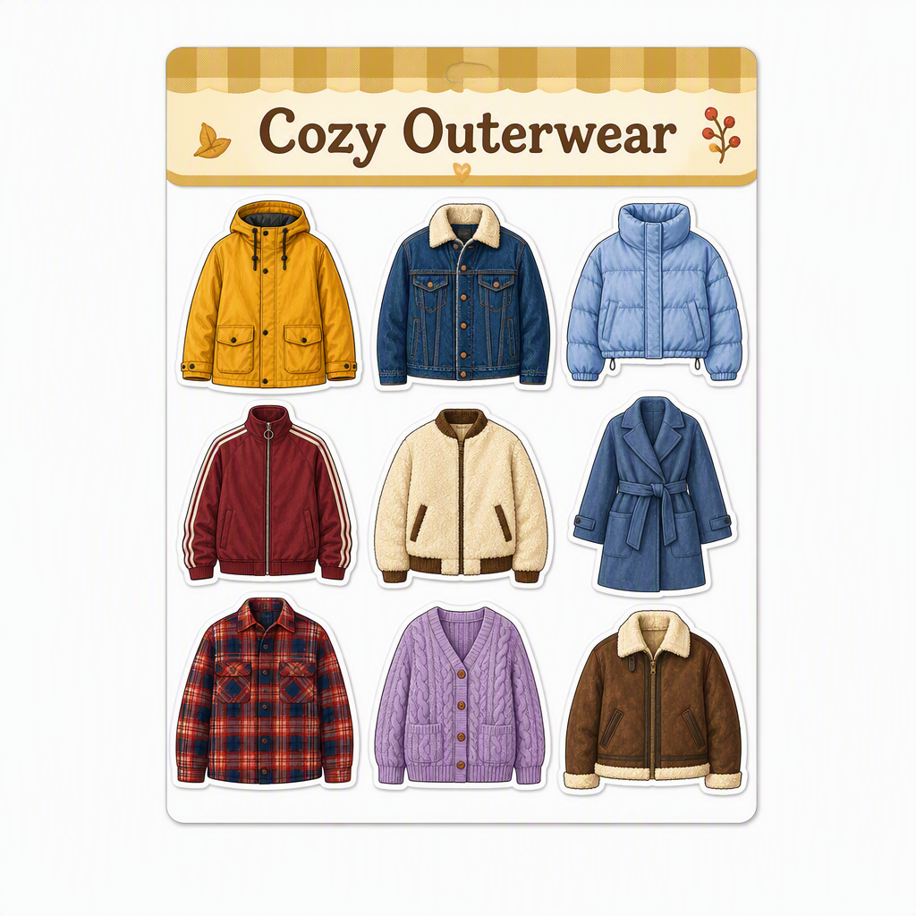 Cozy Outerwear waterproof vinyl sticker pack – 9 designs