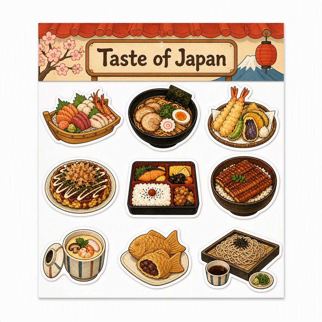 Japanese Food Favorites waterproof vinyl sticker pack – 9 designs