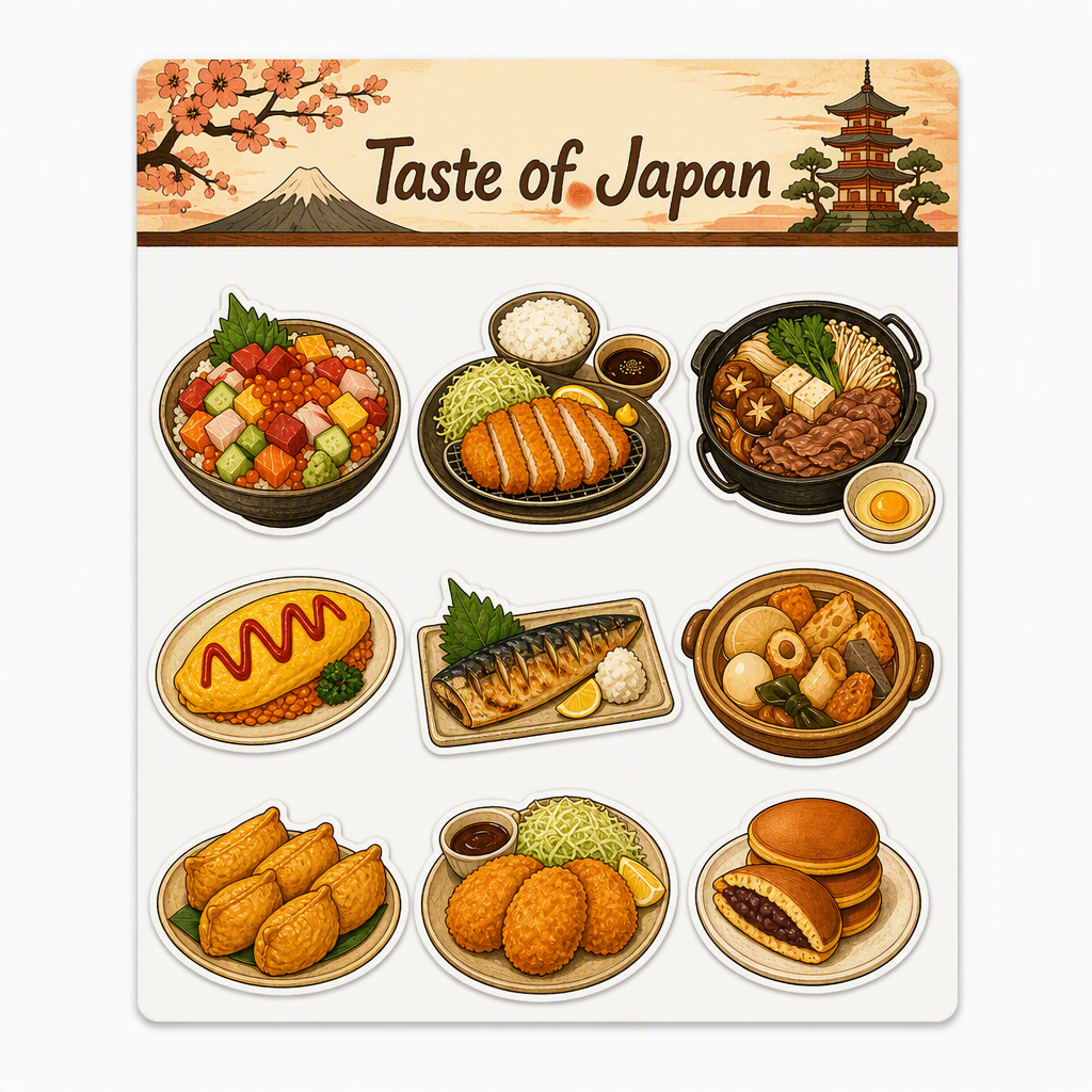 Japanese Food Favorites waterproof vinyl sticker pack – 9 designs