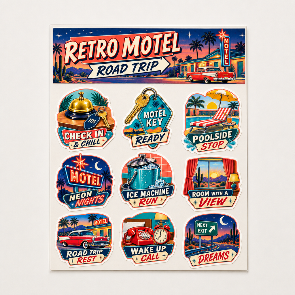 Retro Motel Road Trip Sticker Pack