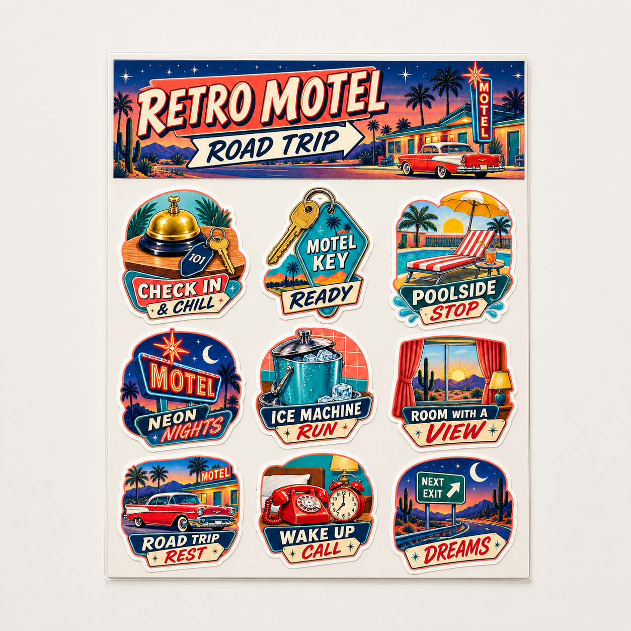 Retro Motel Road Trip Sticker Pack