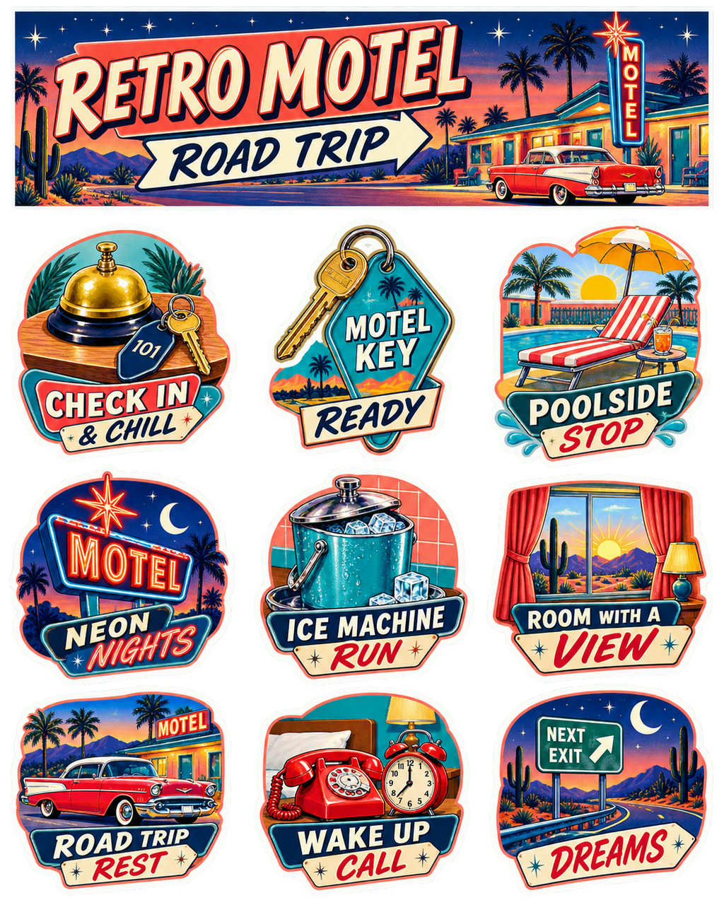 Retro Motel Road Trip Sticker Pack