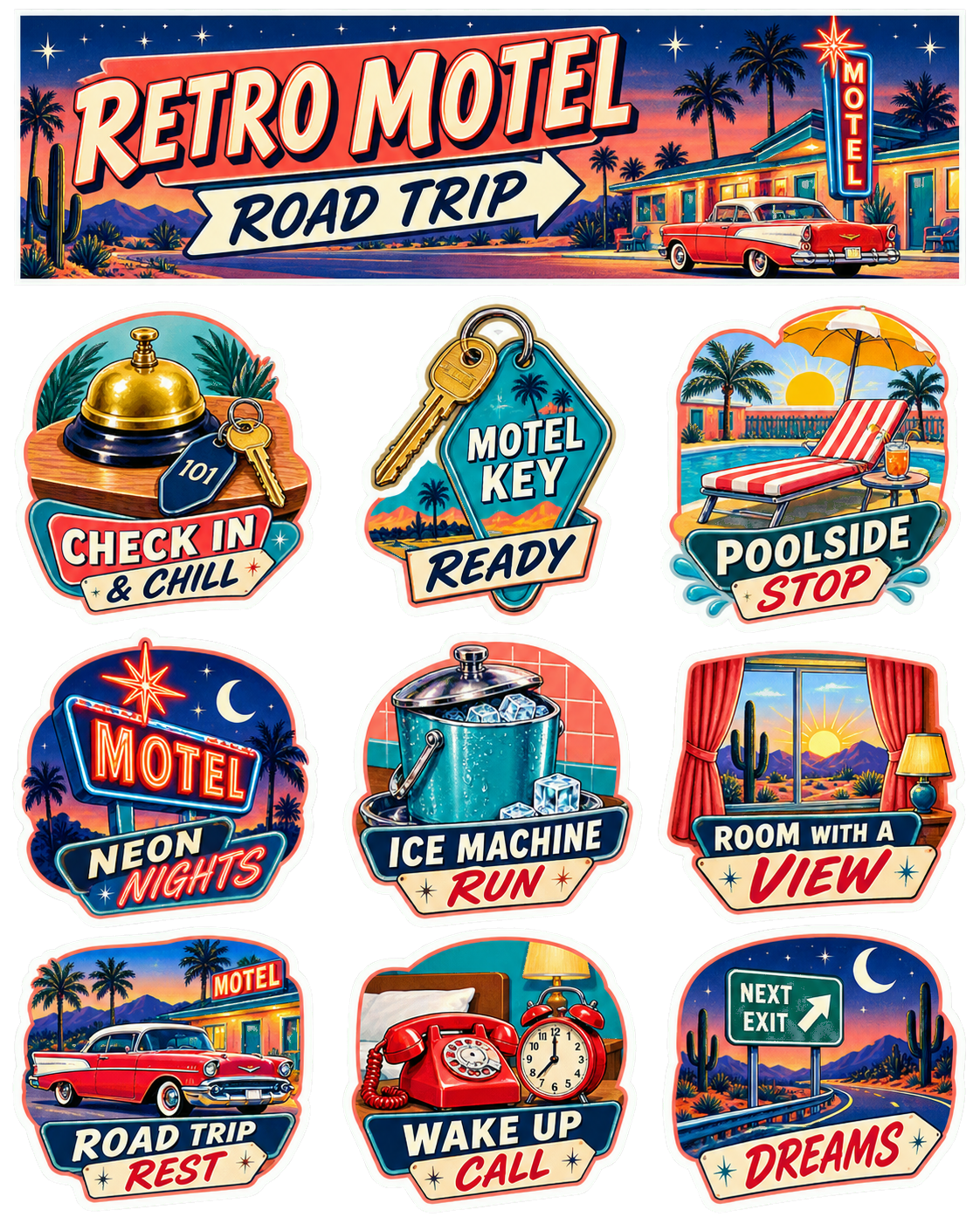 Retro Motel Road Trip Sticker Pack