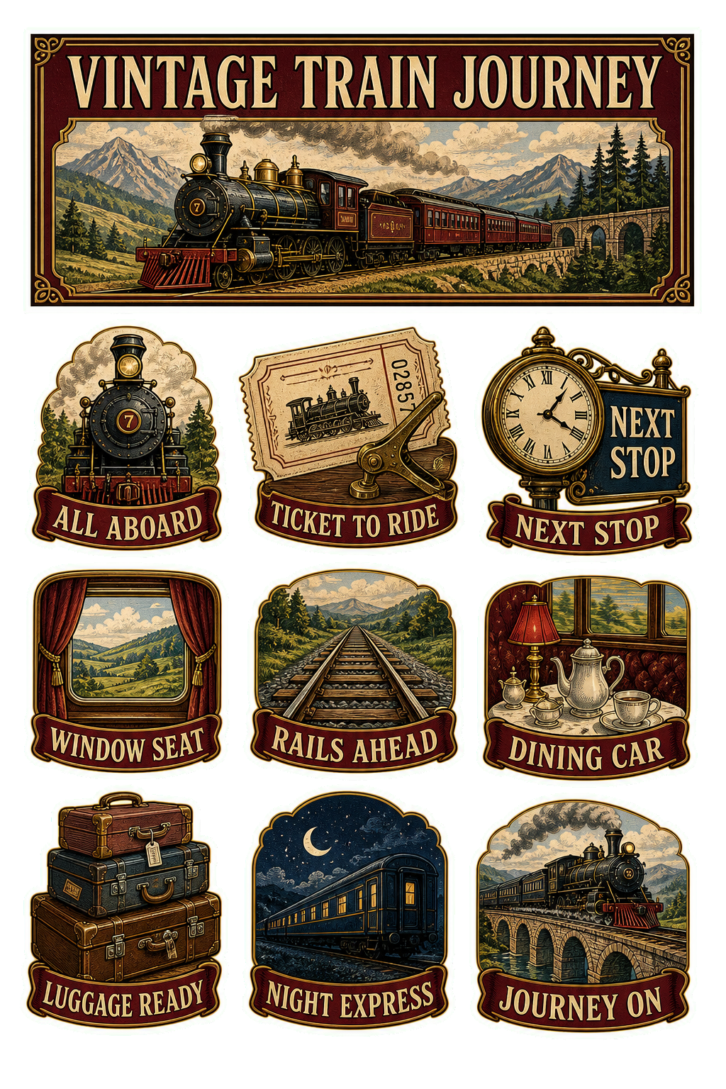 Vintage Train Journey Sticker Pack