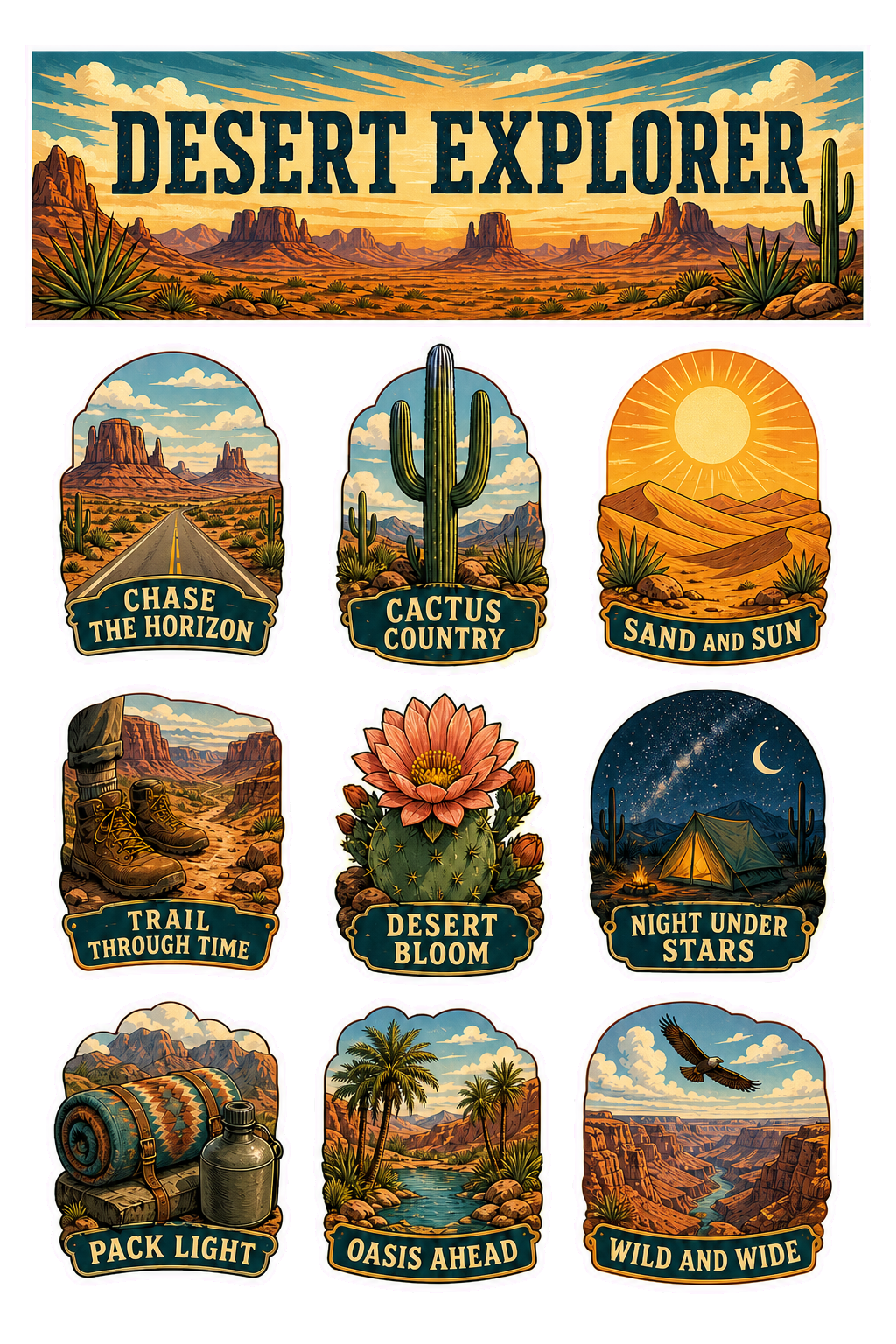 Desert Explorer Vintage Adventure Sticker Pack