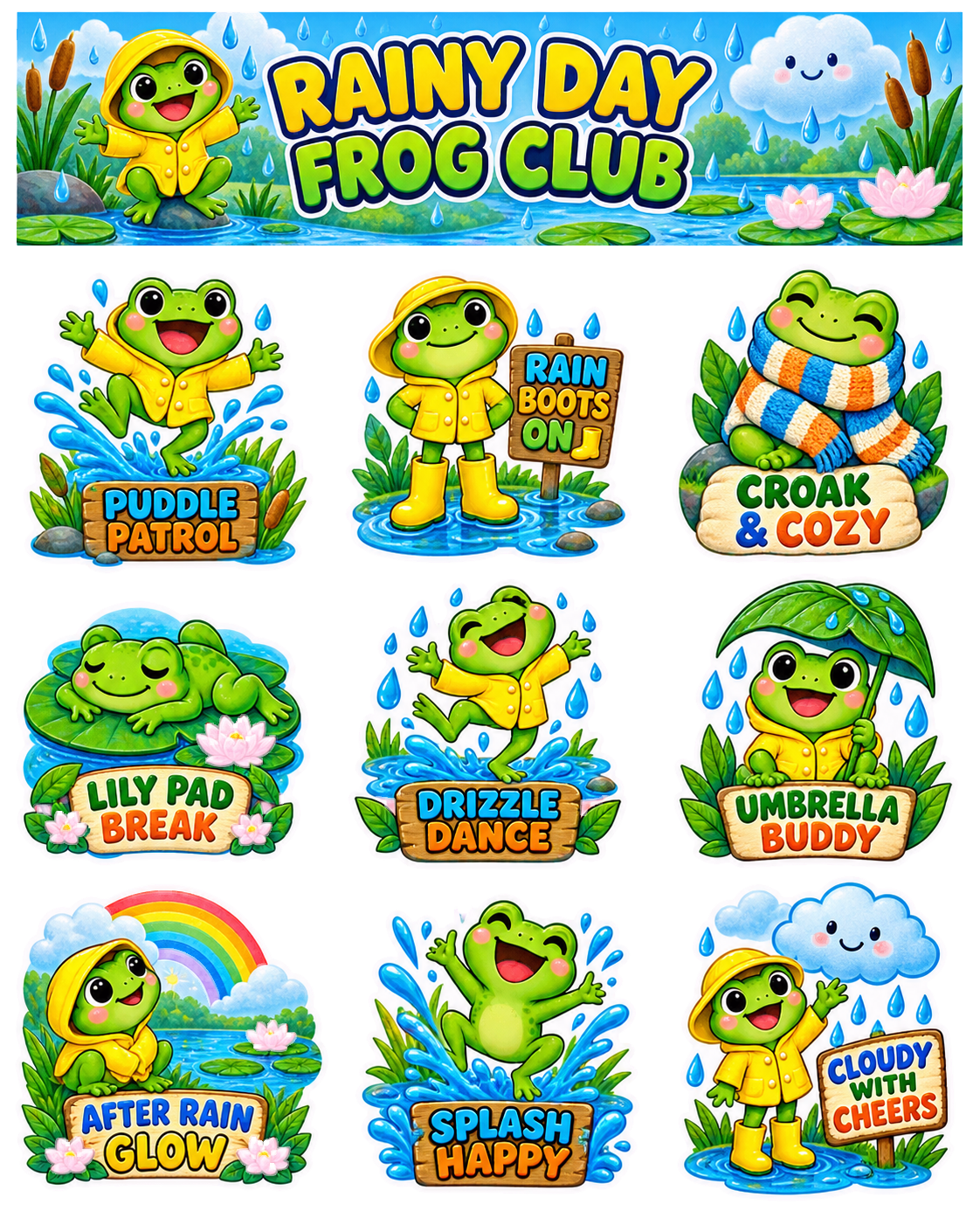 Rainy Day Frog Club Sticker Pack