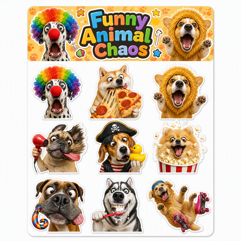 Funny Animal Chaos waterproof vinyl sticker pack – 9 designs