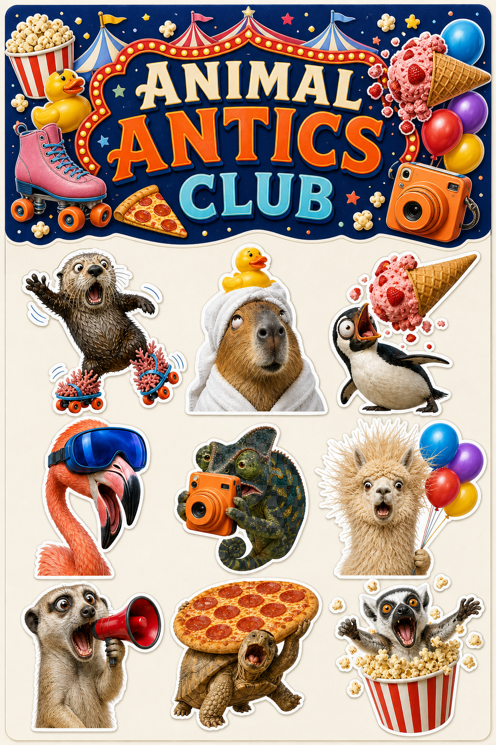 Wild Animal Reactions waterproof vinyl sticker pack – 9 designs