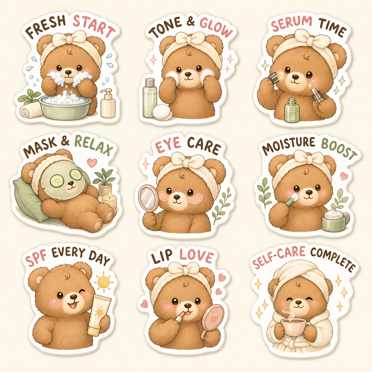 Bear Skincare Sticker Pack