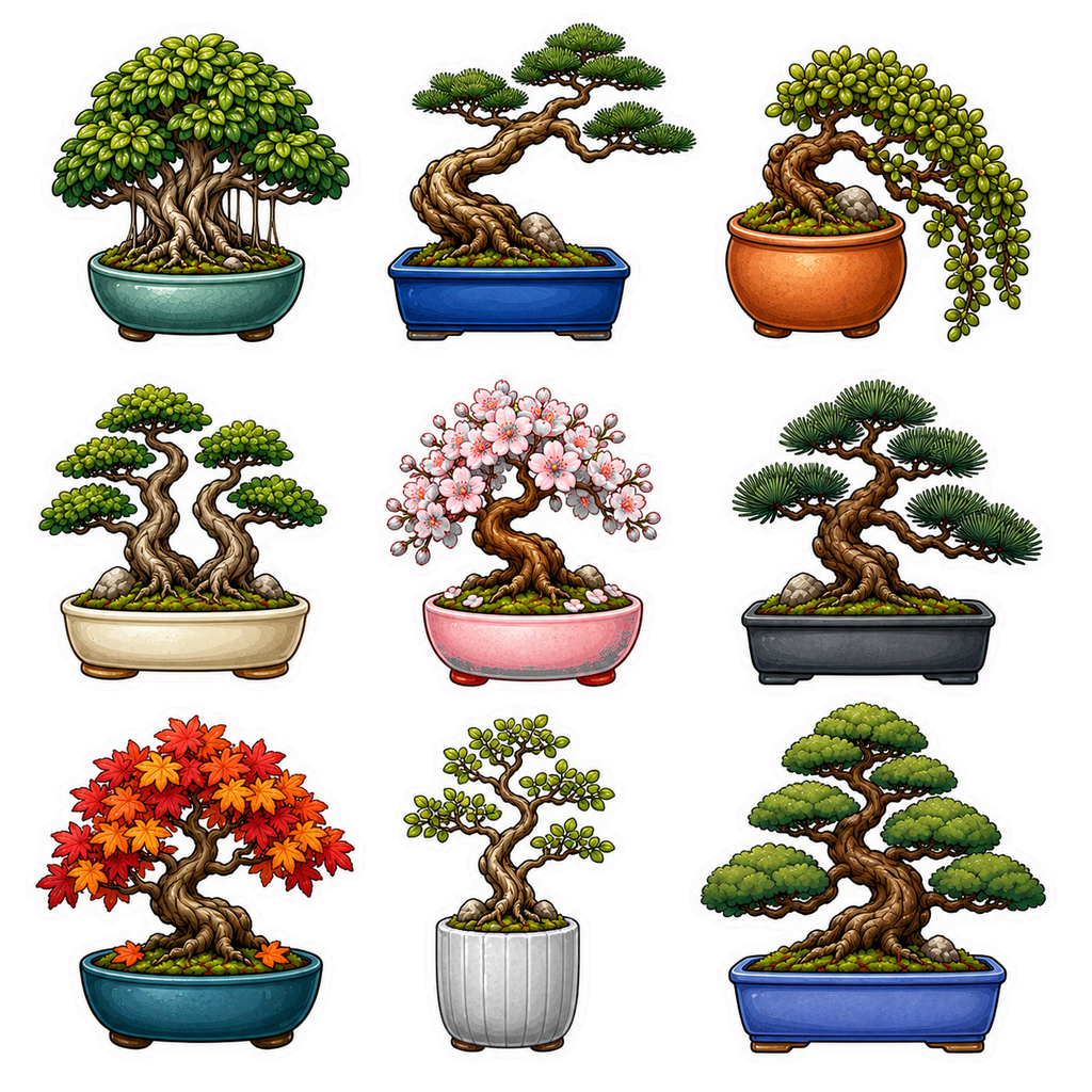Beautiful Bonsai & Miniature Trees Sticker Pack