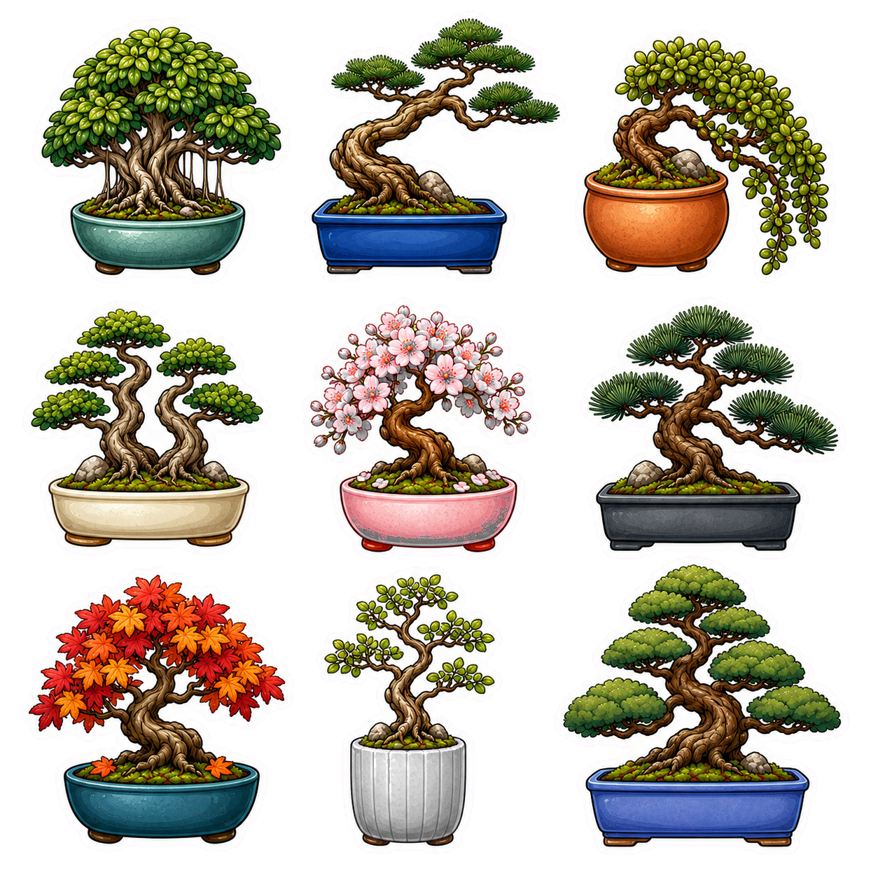 Beautiful Bonsai & Miniature Trees Sticker Pack