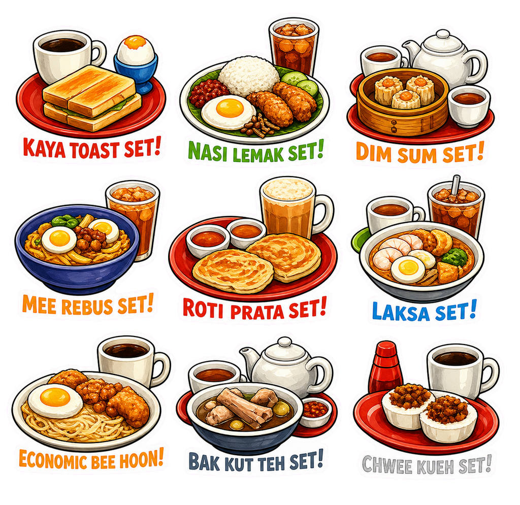 Singapore Breakfast & Hawker Food Sticker Pack