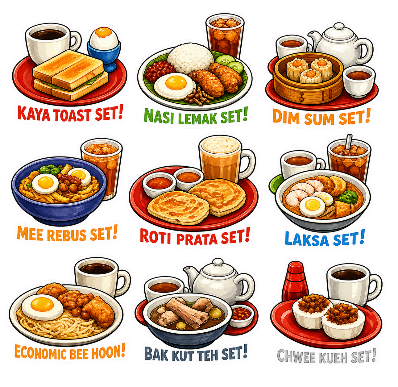 Singapore Breakfast & Hawker Food Sticker Pack