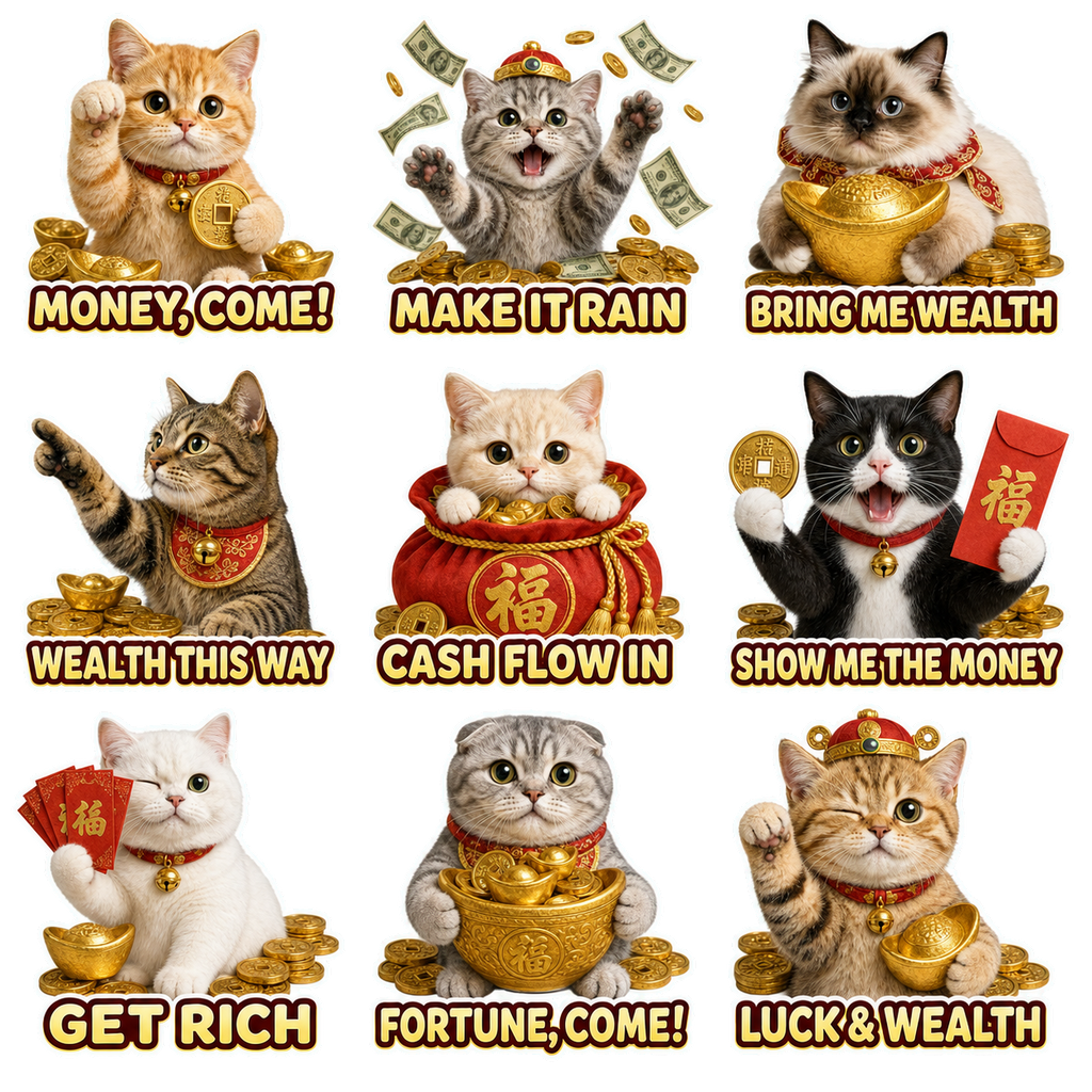 Lucky Cat Wealth & Success Sticker Pack