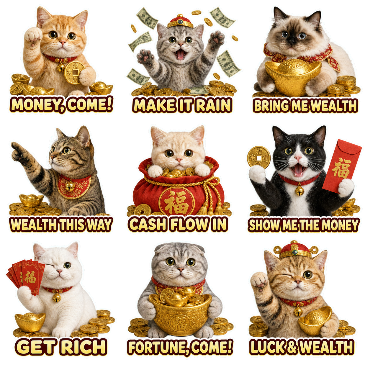 Lucky Cat Wealth & Success Sticker Pack