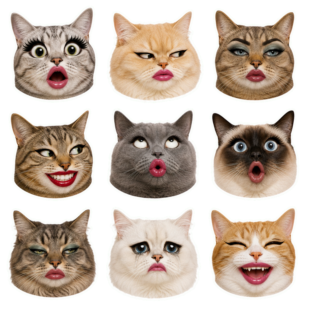 Sassy Cat Faces & Fashion Reactions Sticker Pack