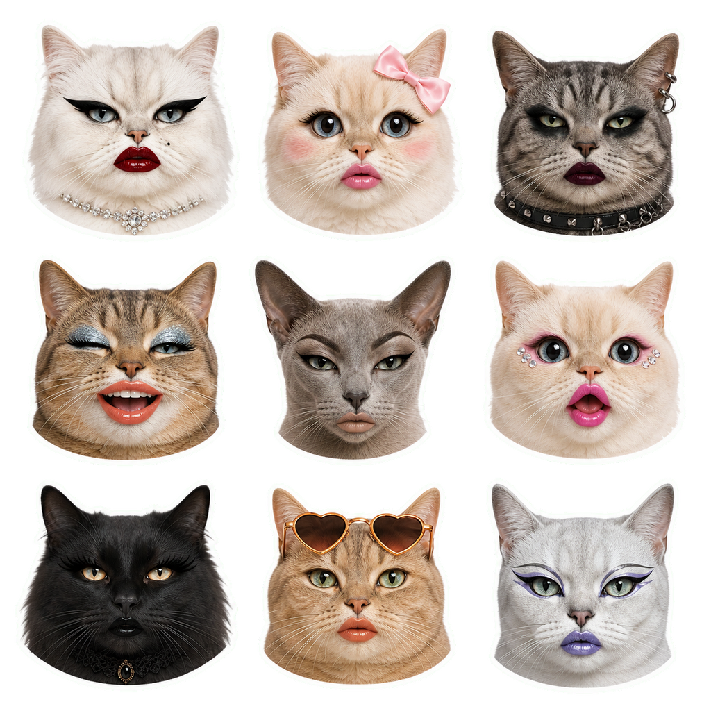 Sassy Cat Faces & Fashion Reactions Sticker Pack