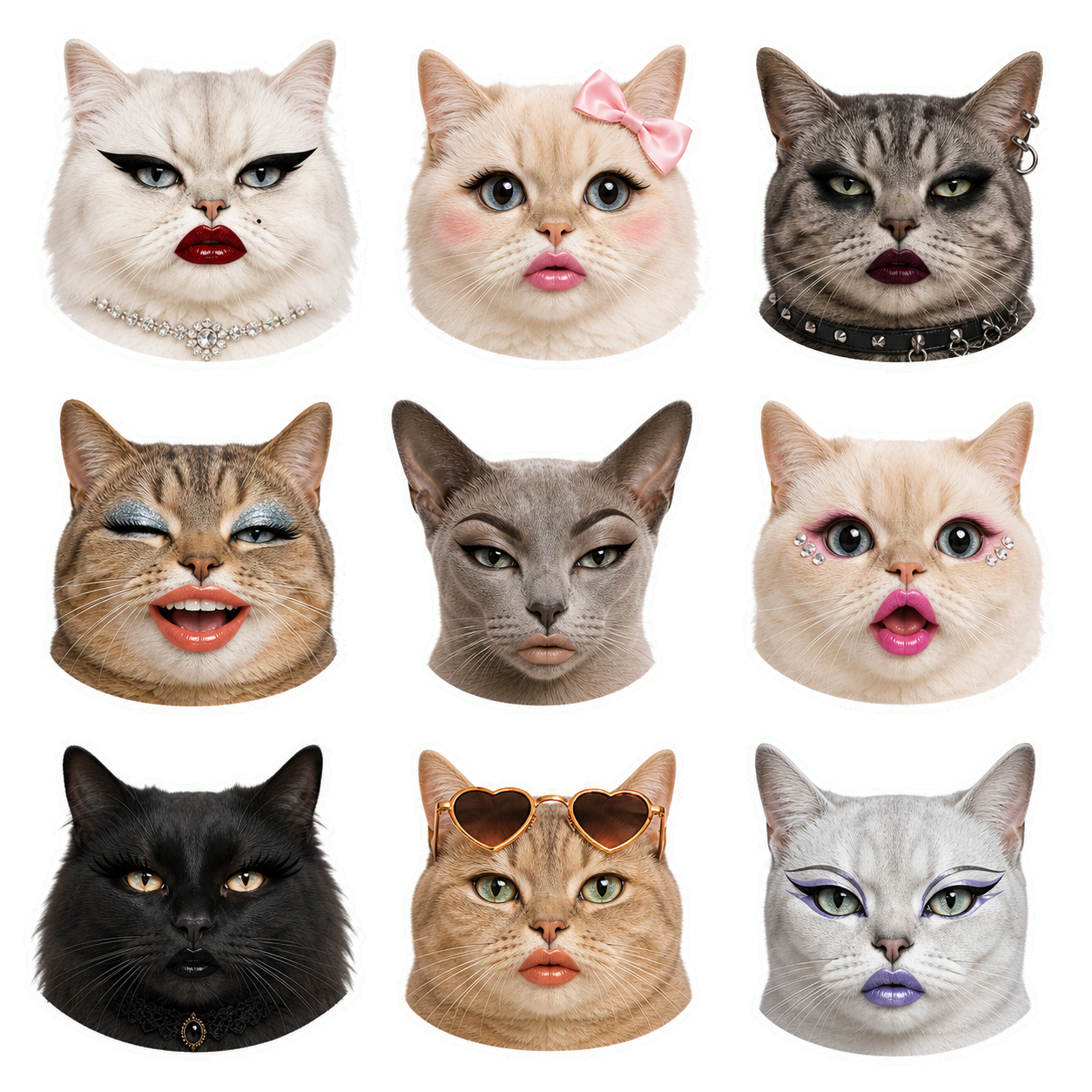 Sassy Cat Faces & Fashion Reactions Sticker Pack