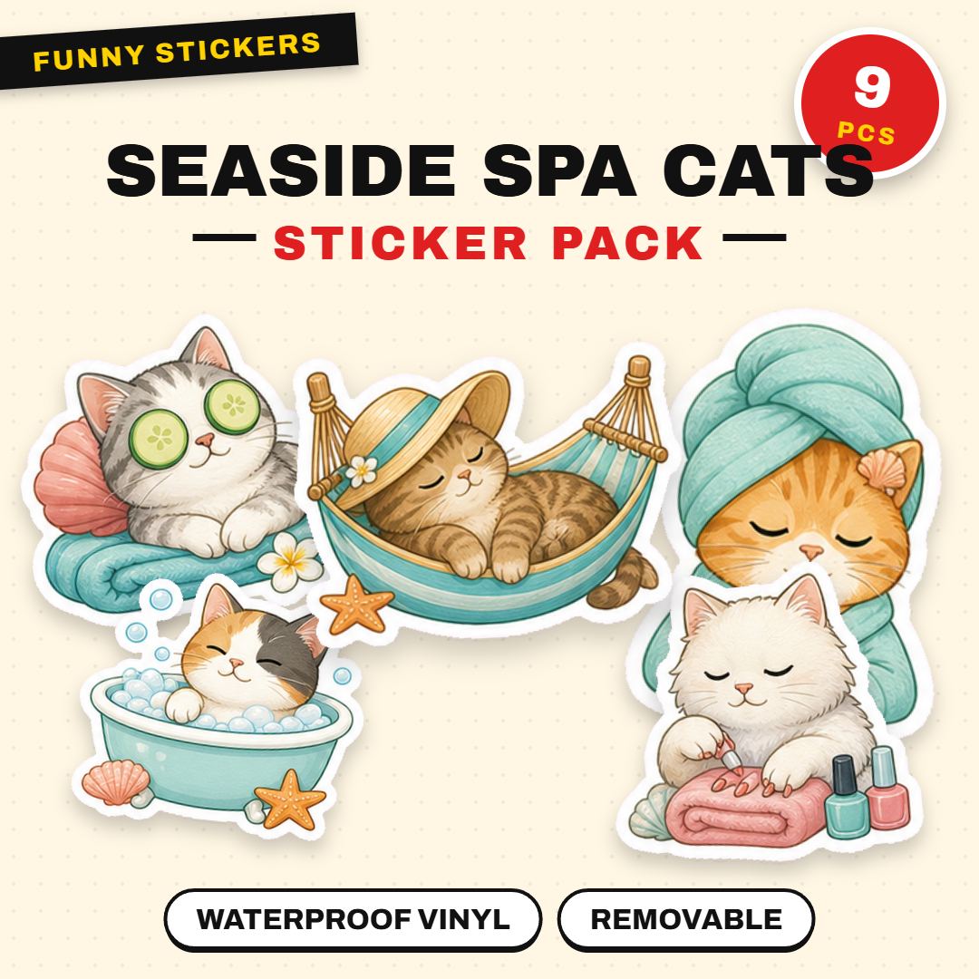 Seaside Spa Cats Sticker Pack