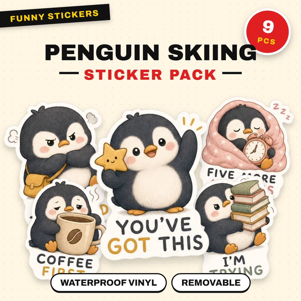 Cute Penguin Skiing Sticker Pack