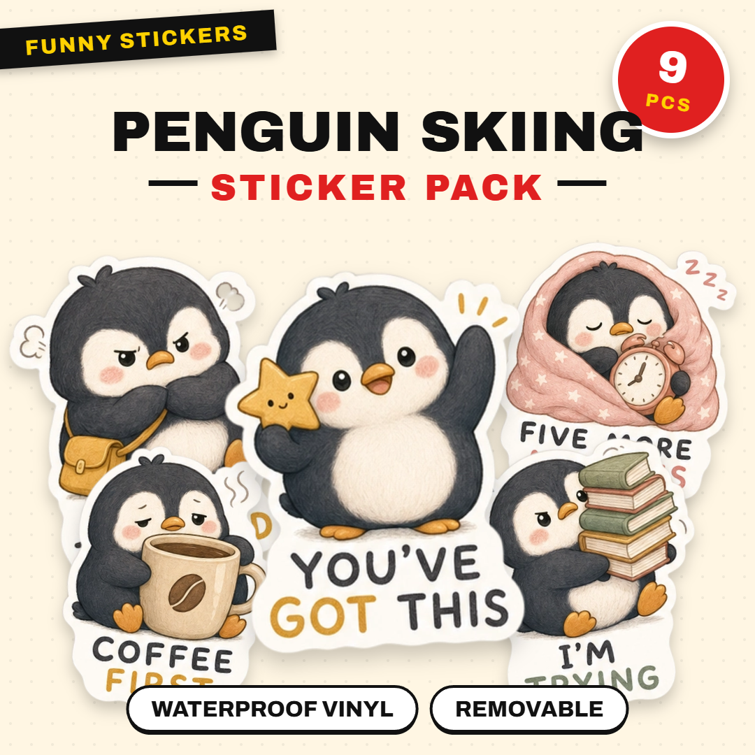 Cute Penguin Skiing Sticker Pack
