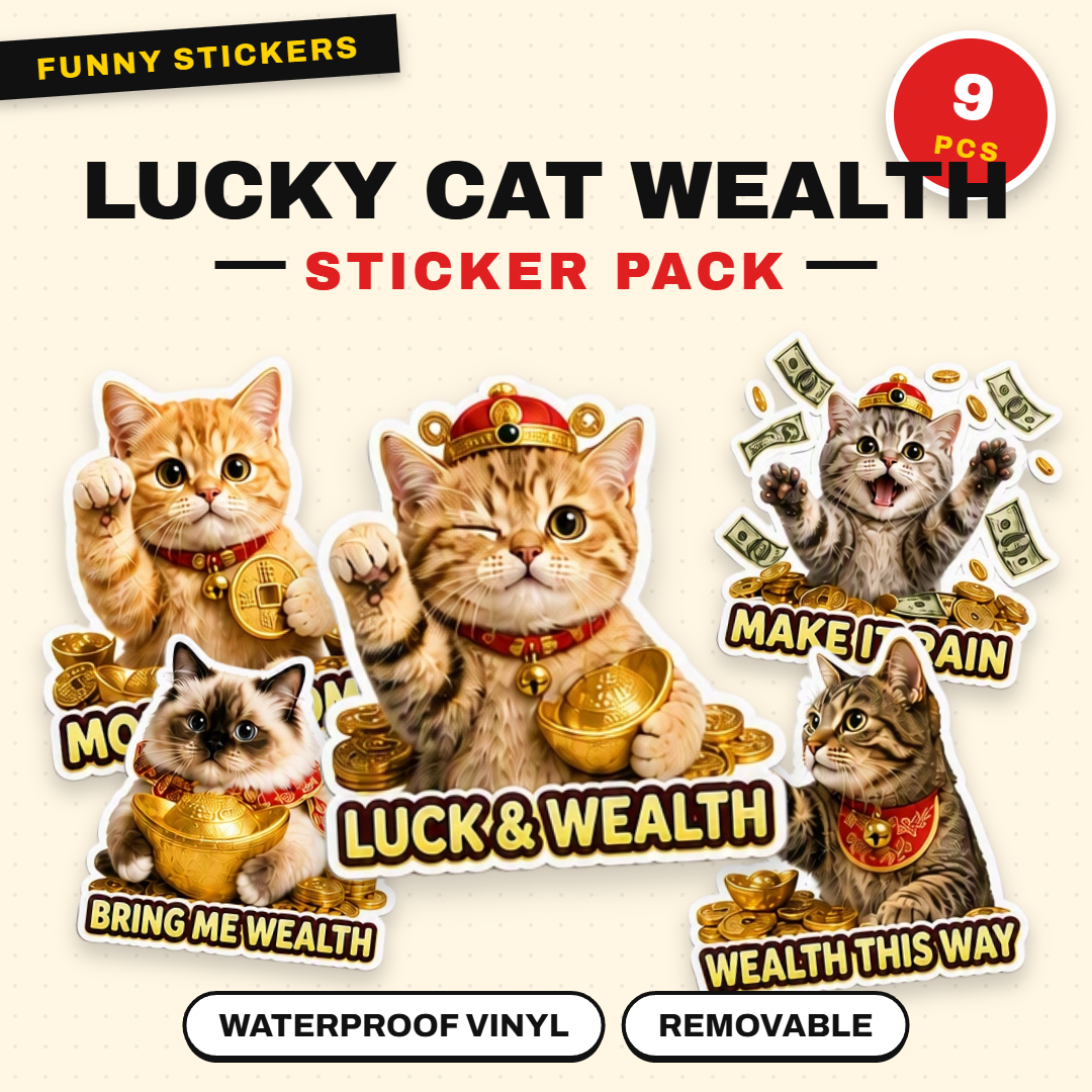 Lucky Cat Wealth & Success Waterproof Sticker Pack