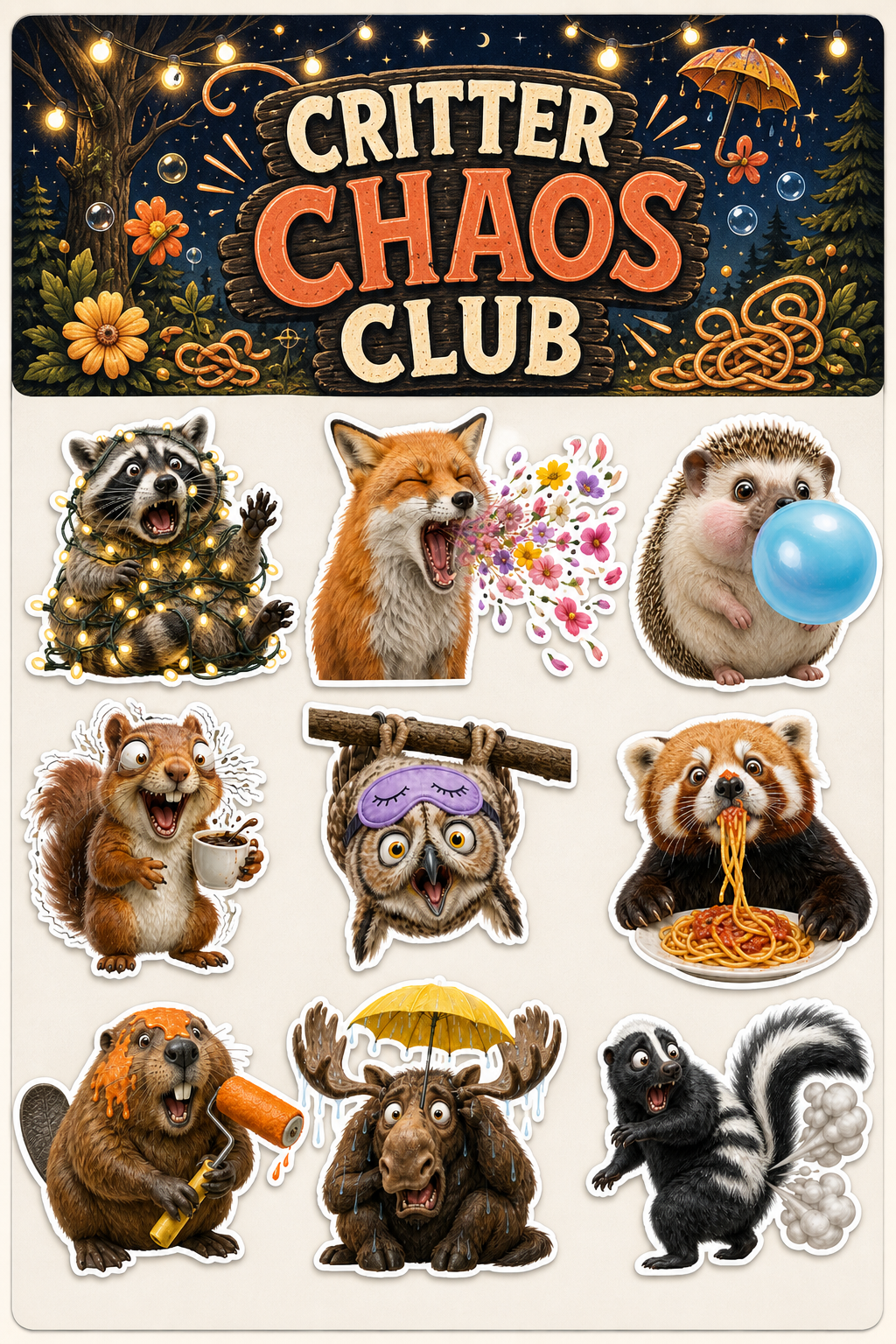 Wild Animal Reactions waterproof vinyl sticker pack – 9 designs
