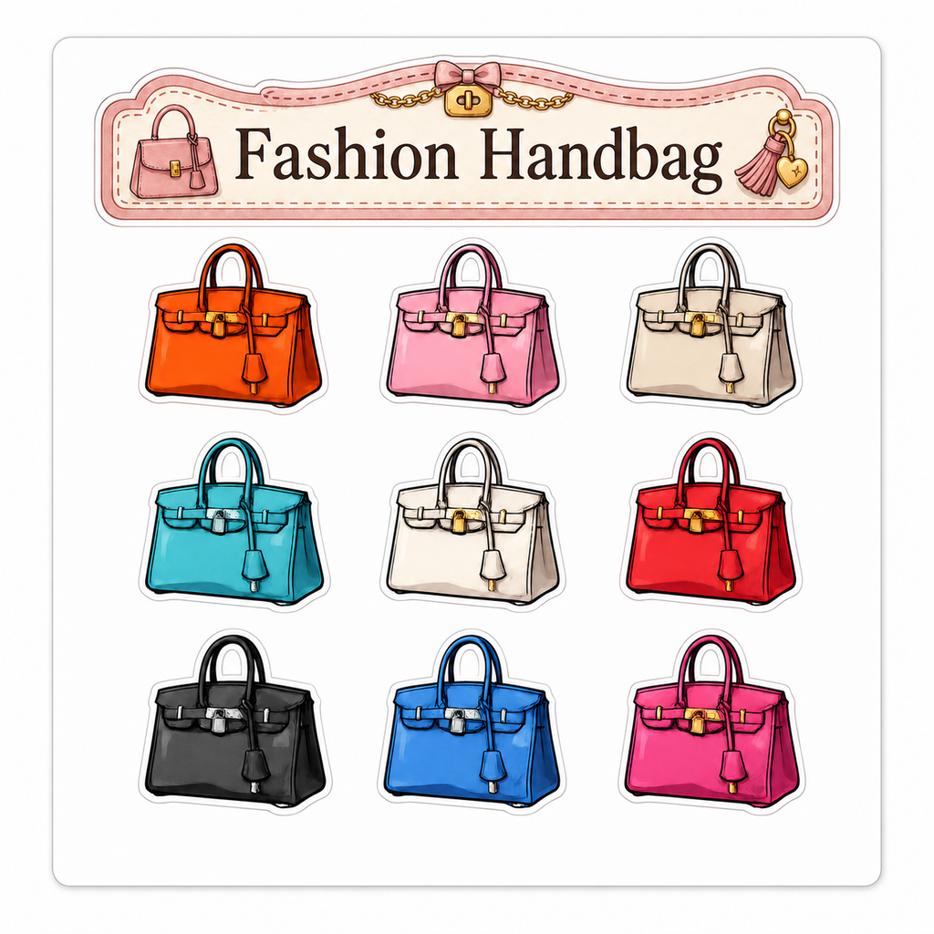 Fashion Handbag waterproof vinyl sticker pack – 9 designs
