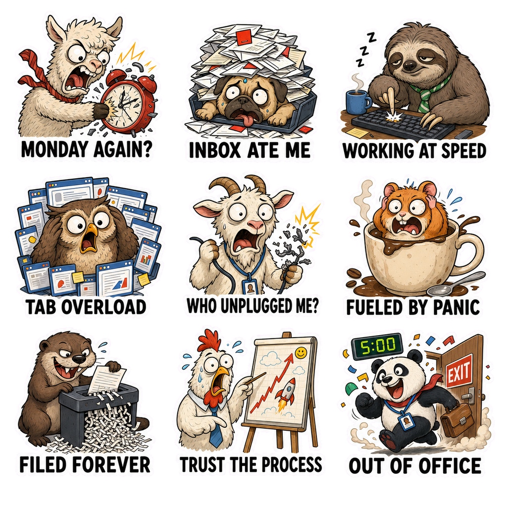 Office Animals & Workplace Chaos Sticker Pack