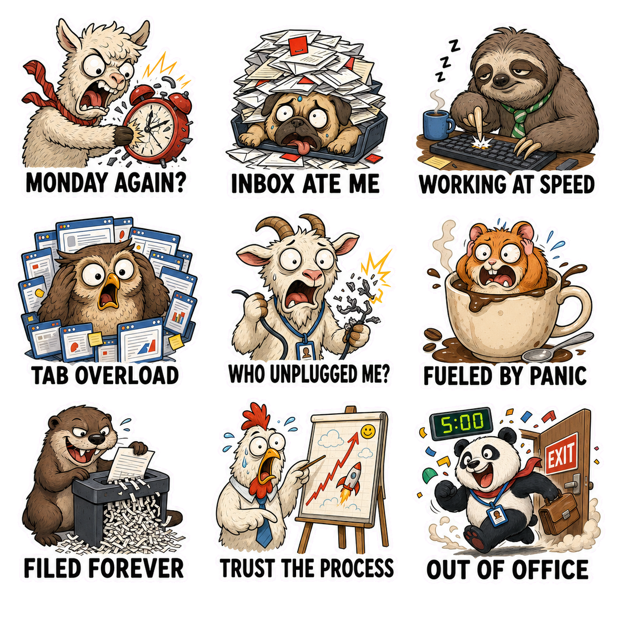 Office Animals & Workplace Chaos Sticker Pack