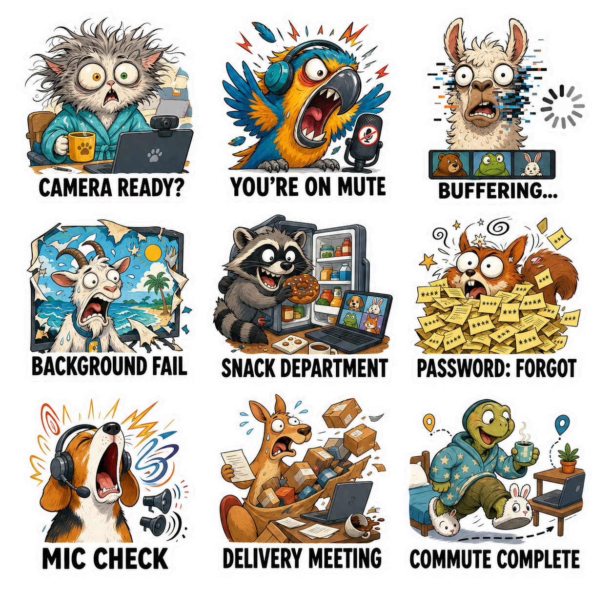 Office Animals & Workplace Chaos Sticker Pack