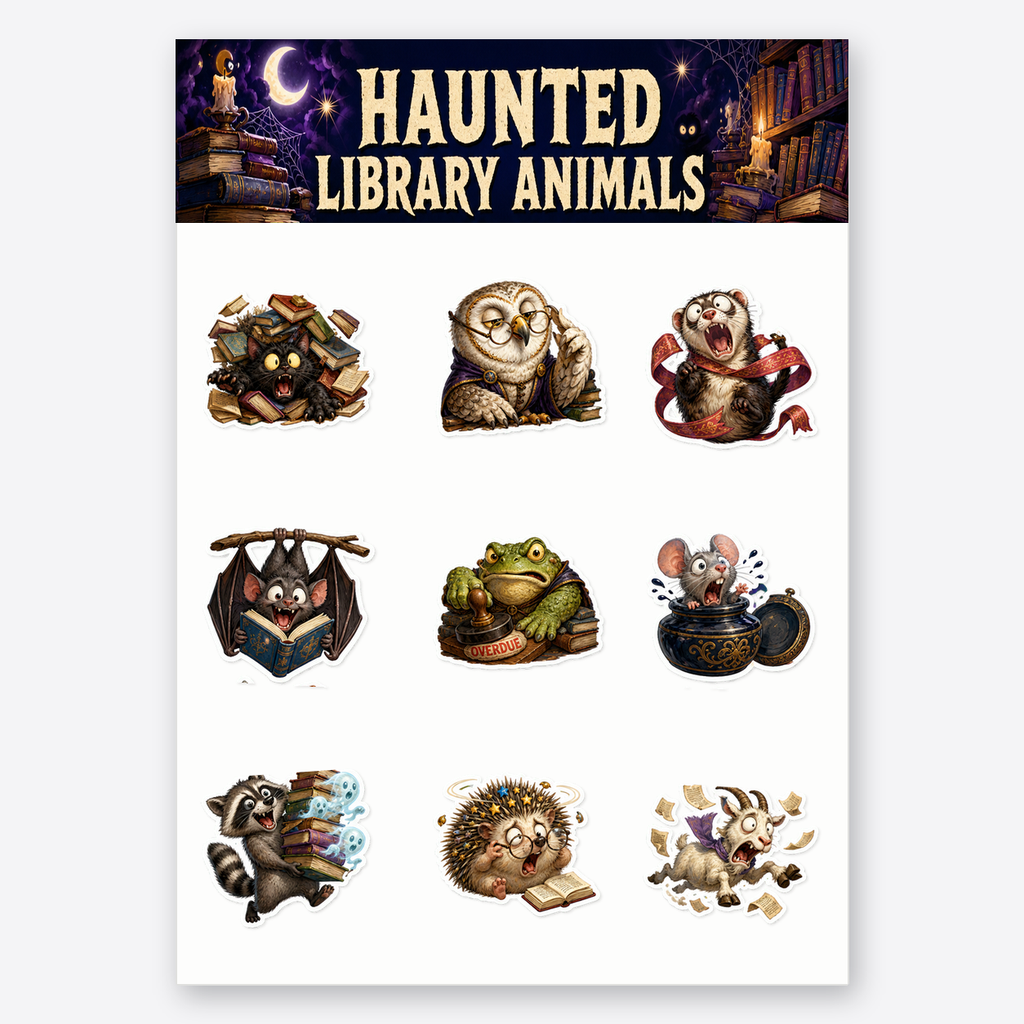 Haunted Library Animals Sticker Pack