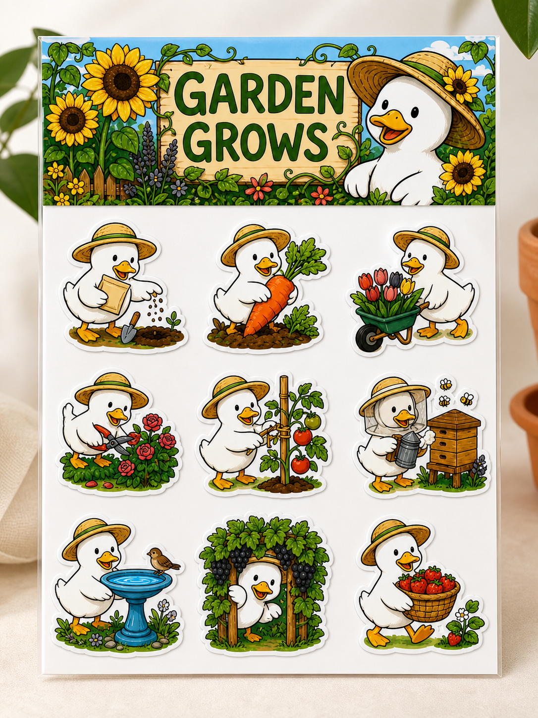 Funny Duck waterproof vinyl sticker pack – 9 designs