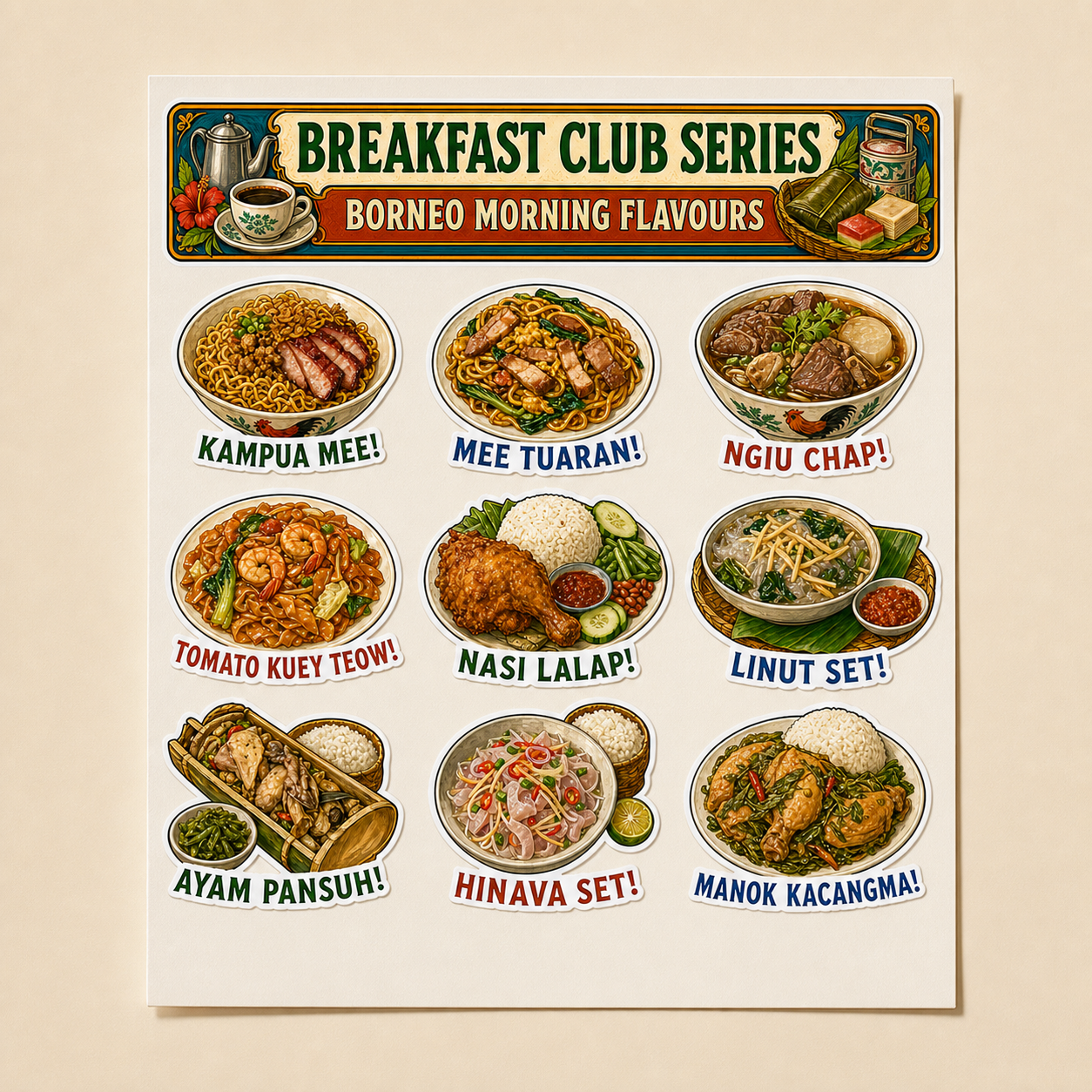 SG Borneo Morning Breakfast Stickers
